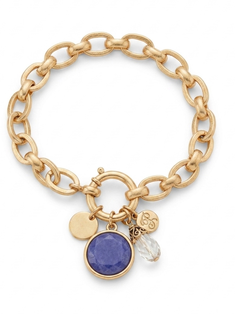 Plunder bracelet charm bracelet gold tone purple charm  NWT